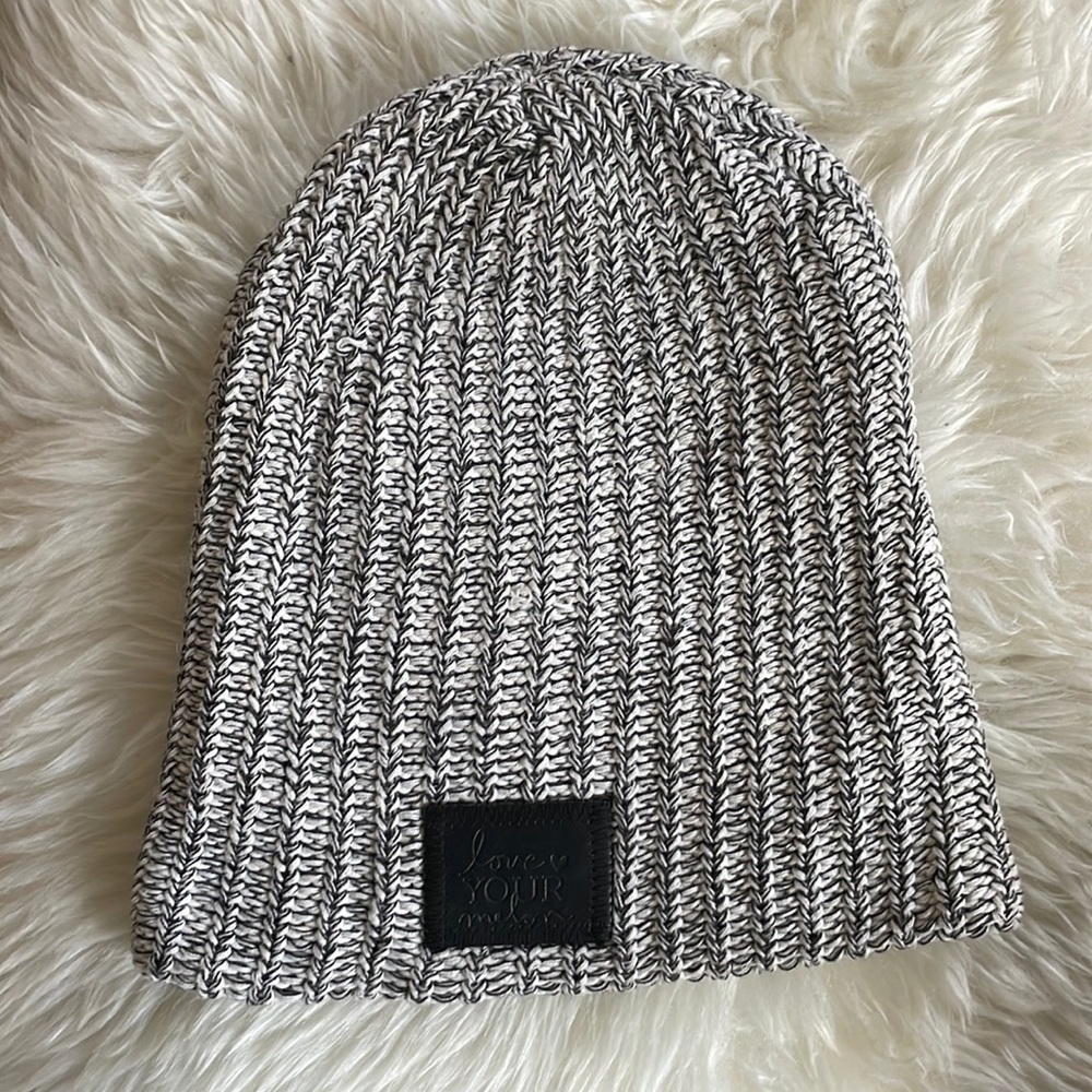 Love Your Melon Light Gray & Black Beanie with Black Patch